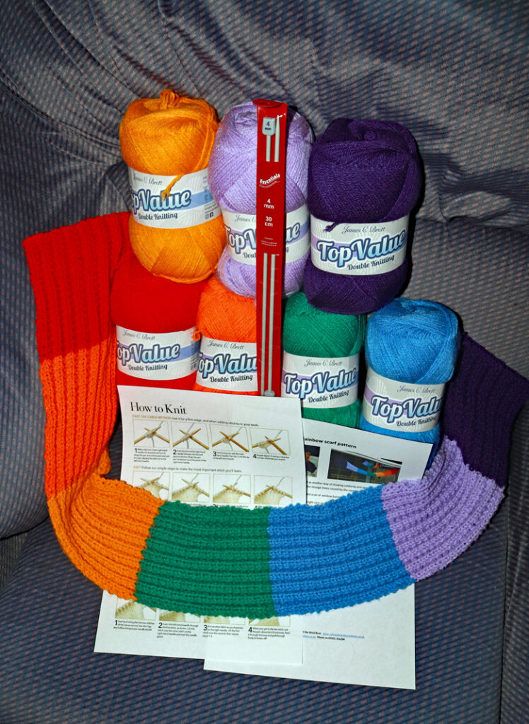 Rainbow scarf knitting kit