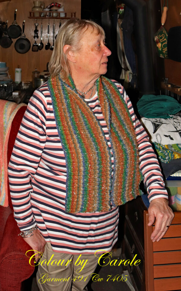 Neck warmer from Northern Lights A neck scarf hand knitted aboard the narrow boat “Emma Maye” in Lancashire by Carole Wareing of Colin and Carole’s Creations.