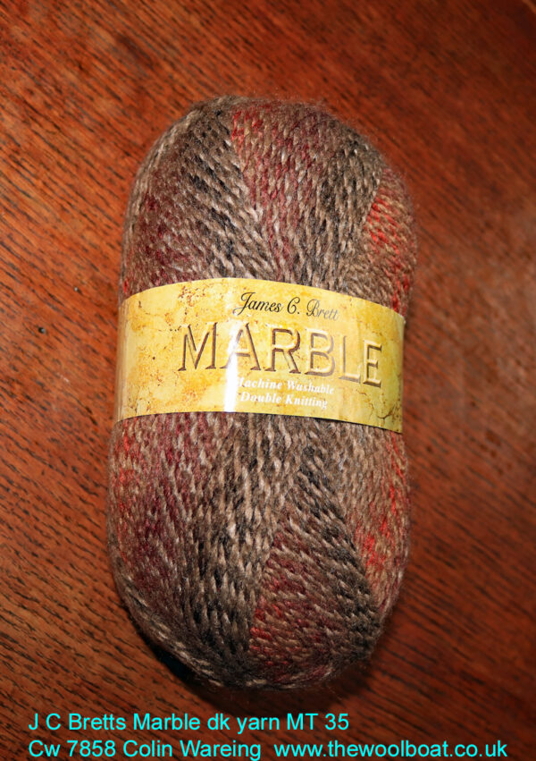 J C Bretts Marble double knitting yarn shade MT 35 in shades of brown.