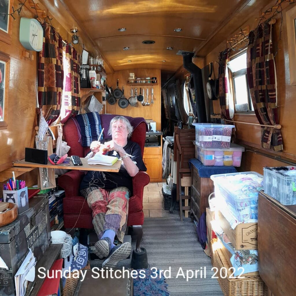 Sunday Stitches 3.3.2022, Carole sat in the shop watching the boat race