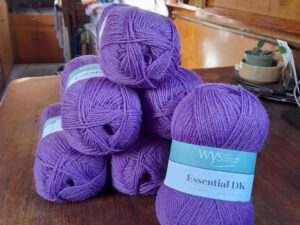West Yorkshire Spinner’s Aire Valley Essential DK yarn for sale on The Wool Boat 13.3.21 This is a Purple and lilac shade, no 853 The yarn is 75% Wool and 25% Nylon. 100gram balls 230m/252 yards 4mm needles Tension 10cm/4inch square 28 rows by 22 sts
