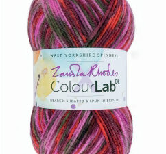 West Yorkshire Spinners Colourlab DK Yarn Available in a range of impactful colours. This is shade 1030 Botanical Bloom in a shade’s pinks and reds SKU WYS shade 1030 dye lot 1670