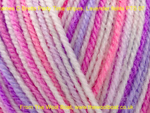 James C Bretts Party Time stripes knitting and crochet yarn Party Time stripes PTS 07 ‘Lavender Fields’ Yarn Baby yarn in shades of Lillac pink and cream called “Party Time stripes”. 100% Premium Acrylic Knits to most DK patterns Ball Weight: 100g - Ball Length: 280 Metres Blend: 100% Premium Acrylic Recommended Knitting Needles: 4.00mm Care Instructions: Machine Washable at 30 degrees Tension Square: 10x10cm, 22sts, 28rows If you are coming to visit us for this yarn please give us a ring then we can confirm our stock levels. This yarn can be posted out to a UK address which will plus postage and packing if applicable. Thank you for having a look, Carole, and Capt Col on The Wool Boat.