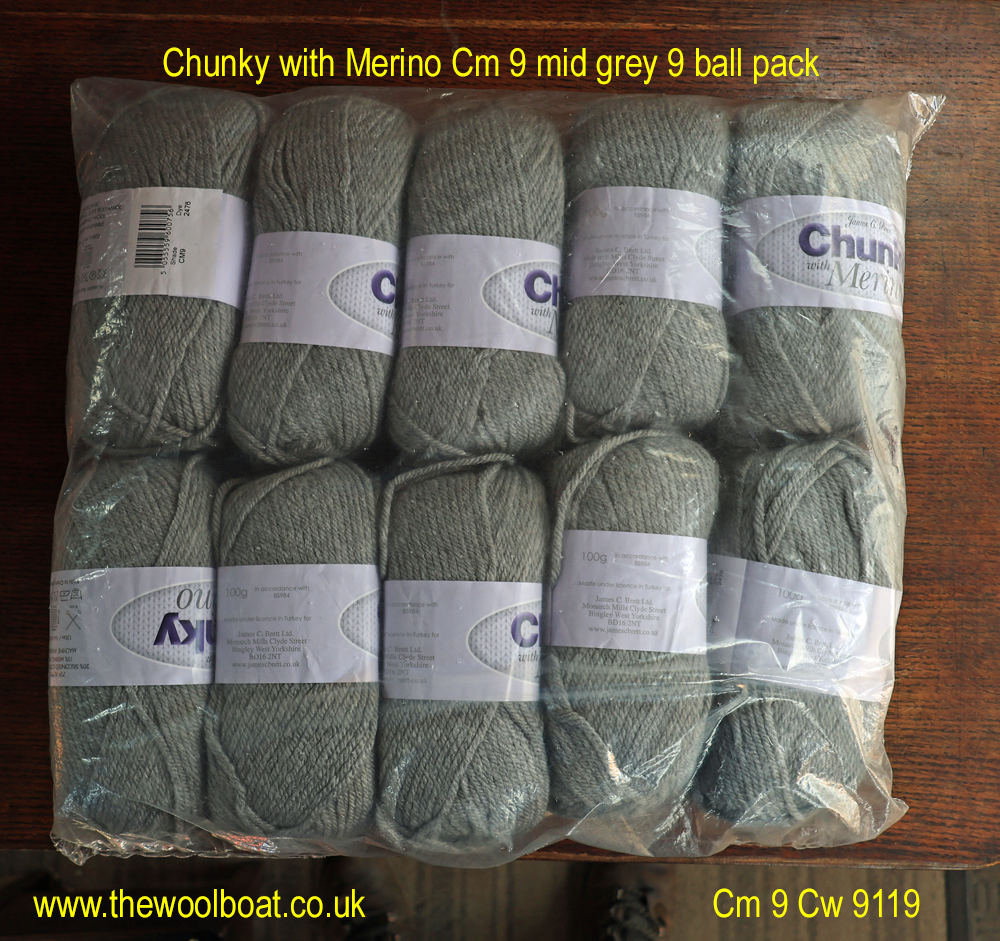Chunky with Merino yarn Cm 9 mid grey 9 ball pack
