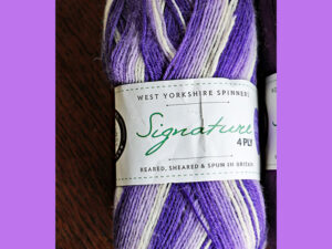 4 ply knitting or crochet yarn from the West Yorkshire Spinners Signature 4 Ply range.75% Wool - 25% Nylon. The wool content contains 35% luxurious Blue faced Leicester making this one of the most sumptuous 4 Ply products on the market. It is ideal for socks and more! West Yorkshire Spinners, reared, sheared and spun in Britian. British Wool Mark Makeup - Size 100gm balls (400m) Tension 36rs x 28sts - 10cm sq - 3.25mm (US3) needles Excellent Value at £8.50 per ball available from The Wool Boat or we can post out to a UK address for the £8.50 plus postage if applicable. Machine Wash 30° This is the Hidden Gem shade, no 871, in shades of purple and cream. We also have a sock and shawl pattern booklets and patterns to go with the yarns. Collect from The Wool Boat moored near Burscough in West Lancashire or this yarn can be posted out to a UK address with postage and packing added if applicable. Thank you for having a look, Carole, and Capt Col on The Wool Boat.