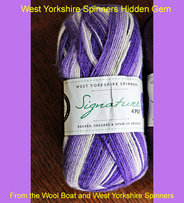 4 ply knitting or crochet yarn from the West Yorkshire Spinners Signature 4 Ply range.75% Wool - 25% Nylon. The wool content contains 35% luxurious Blue faced Leicester making this one of the most sumptuous 4 Ply products on the market. It is ideal for socks and more! West Yorkshire Spinners, reared, sheared and spun in Britian. British Wool Mark Makeup - Size 100gm balls (400m) Tension 36rs x 28sts - 10cm sq - 3.25mm (US3) needles Excellent Value at £8.50 per ball available from The Wool Boat or we can post out to a UK address for the £8.50 plus postage if applicable. Machine Wash 30° This is the Hidden Gem shade, no 871, in shades of purple and cream. We also have a sock and shawl pattern booklets and patterns to go with the yarns. Collect from The Wool Boat moored near Burscough in West Lancashire or this yarn can be posted out to a UK address with postage and packing added if applicable. Thank you for having a look, Carole, and Capt Col on The Wool Boat.