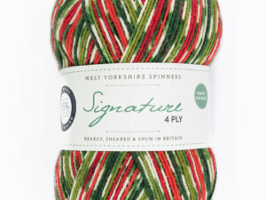 4 ply knitting or crochet yarn from the West Yorkshire Spinners Signature 4 Ply range.75% Wool - 25% Nylon. The wool content contains 35% luxurious Blue faced Leicester making this one of the most sumptuous 4 Ply products on the market. It is ideal for socks and more! West Yorkshire Spinners, reared, sheared and spun in Britian. British Wool Mark Makeup - Size 100gm balls (400m) Tension 36rs x 28sts - 10cm sq - 3.25mm (US3) needles Excellent Value at £8.50 per ball available from The Wool Boat or we can post out to a UK address for the £8.50 plus postage if applicable. Machine Wash 30° This is the Holly Berry shade, no 886, in shades of red, green and white. We also have a sock and shawl pattern booklets and patterns to go with the yarns. Collect from The Wool Boat moored near Burscough in West Lancashire or this yarn can be posted out to a UK address with postage and packing added if applicable. Thank you for having a look, Carole, and Capt Col on The Wool Boat.