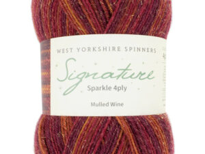 4 ply knitting or crochet yarn from the West Yorkshire Spinners Signature 4 Ply range.75% Wool - 25% Nylon. The wool content contains 35% luxurious Blue faced Leicester making this one of the most sumptuous 4 Ply products on the market. It is ideal for socks and more! West Yorkshire Spinners, reared, sheared and spun in Britian. British Wool Mark Makeup - Size 100gm balls (400m) Tension 36rs x 28sts - 10cm sq - 3.25mm (US3) needles Excellent Value at £8.50 per ball available from The Wool Boat or we can post out to a UK address for the £8.50 plus postage if applicable. Machine Wash 30° This is the Mulled Wine shade, no 1295, in shades of red and maroon with a sparkle. This is one of the Christmas yarn collection though it doesn’t have to be used for Christmas crafting only…. We also have a sock and shawl pattern booklets and patterns to go with the yarns. Collect from The Wool Boat moored near Burscough in West Lancashire or this yarn can be posted out to a UK address with postage and packing added if applicable. Thank you for having a look, Carole, and Capt Col on The Wool Boat.