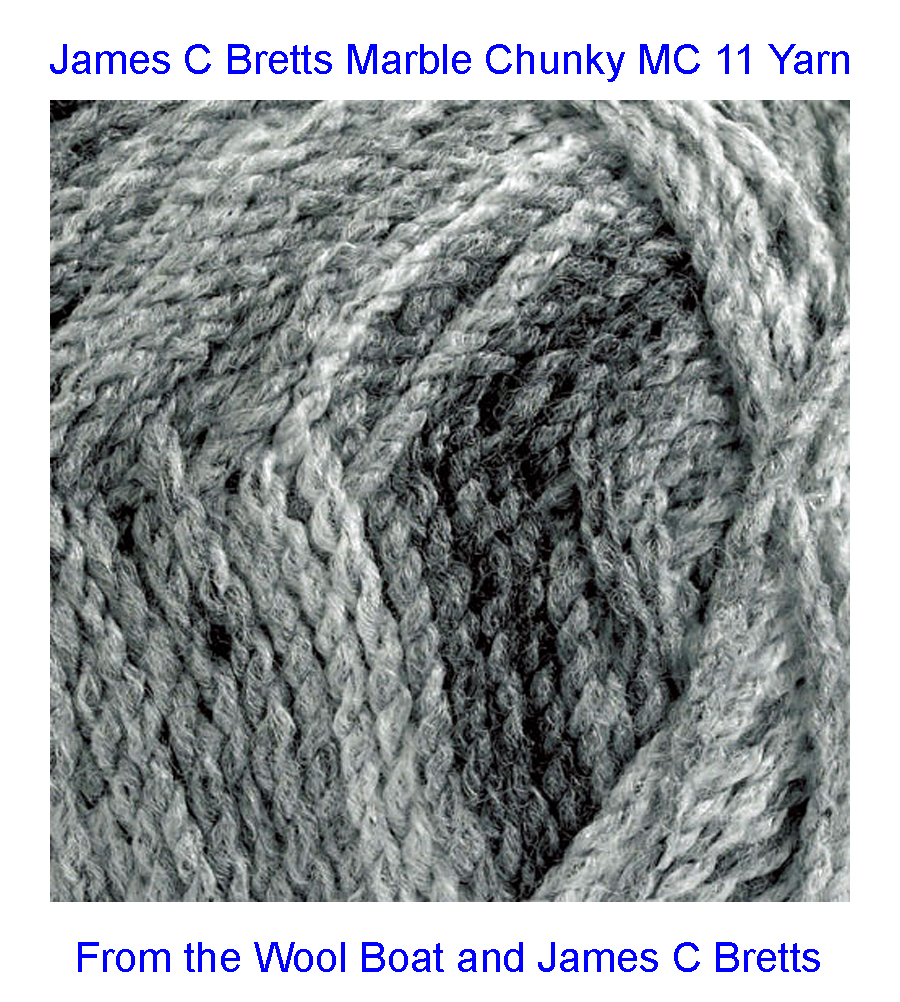 James C Bretts Marble Chunky knitting and crochet yarn Marble Chunky MC 11 Yarn Available in range of shades from pastel to vibrant and variegated colours. 100% Acrylic Length 312m 341 yards per 200-gram ball. Needle size, 6mm US10 Tension 14sts+20rows per 10cm/4inch Knits to most Chunky patterns. Machine Washable at 30C This one is MC 11 in colours of greys. This yarn can be posted out to a UK address which will plus postage and packing if applicable. Thank you for having a look, Carole, and Capt Col on The Wool Boat.