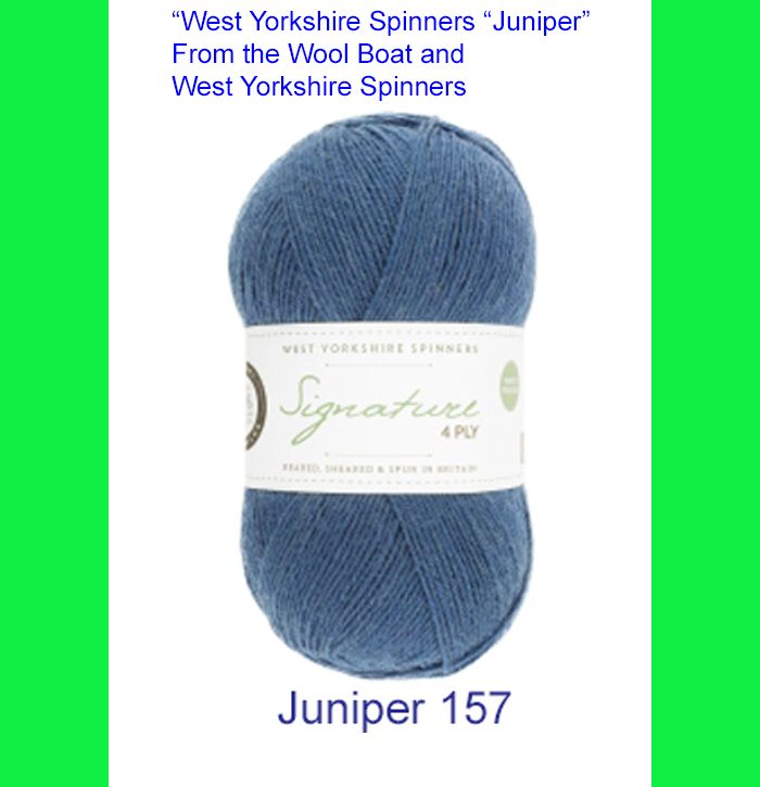 25% Nylon. The wool content contains 35% luxurious Blue faced Leicester making this one of the most sumptuous 4 Ply products on the market. It is ideal for socks and more! West Yorkshire Spinners, reared, sheared and spun in Britian. British Wool Mark Makeup - Size 100gm balls (400m) Tension 36rs x 28sts - 10cm sq - 3.25mm (US3) needles Excellent Value at £8.50 per ball available from The Wool Boat or we can post out to a UK address for the £8.50 plus postage if applicable. Machine Wash 30° This is the Juniper shade, no 157, in shade of blue. The dye lot no is 1361. Collect from The Wool Boat moored near Burscough in West Lancashire or this yarn can be posted out to a UK address with postage and packing added if applicable. Thank you for having a look, Carole, and Capt Col on The Wool Boat.