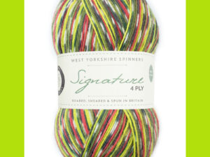 “West Yorkshire Spinners “Green Wood pecker” From the Wool Boat and West Yorkshire Spinners, shade 1170 4 ply knitting or crochet yarn from the West Yorkshire Spinners Signature 4 Ply range.75% Wool - 25% Nylon. The wool content contains 35% luxurious Blue faced Leicester making this one of the most sumptuous 4 Ply products on the market. It is ideal for socks and more! From the West Yorkshire Spinners Signature Country Birds 4 ply range. West Yorkshire Spinners, reared, sheared and spun in Britain. British Wool Mark Makeup - Size 100gm balls (400m) Tension 36rs x 28sts - 10cm sq - 3.25mm (US3) needles A quality yarn at a nice price from a unique wool shop. If you can’t get to us on The Wool Boat we can post out to a UK address for postage cost if applicable. Machine Wash 30° This is the Green Wood pecker shade, no 1170, in shades of Green yellow and red The dye lot no is 2014 Collect from The Wool Boat moored near Burscough in West Lancashire or this yarn can be posted out to a UK address with postage and packing added if applicable. Thank you for having a look, Carole, and Capt Col on The Wool Boat.