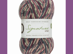 “West Yorkshire Spinners “Wood Pigeon” From the Wool Boat and West Yorkshire Spinners, shade 864 4 ply knitting or crochet yarn from the West Yorkshire Spinners Signature 4 Ply range.75% Wool - 25% Nylon. The wool content contains 35% luxurious Blue faced Leicester making this one of the most sumptuous 4 Ply products on the market. It is ideal for socks and more! From the West Yorkshire Spinners Signature 4 ply range. West Yorkshire Spinners, reared, sheared and spun in Britain. British Wool Mark Makeup - Size 100gm balls (400m) Tension 36rs x 28sts - 10cm sq - 3.25mm (US3) needles A quality yarn at a nice price from a unique wool shop. If you can’t get to us on The Wool Boat we can post out to a UK address for postage cost if applicable. Machine Wash 30° This is the Wood Pigeon shade, no 864, in shades of grey and purple. The dye lot no is 1667 Collect from The Wool Boat moored near Burscough in West Lancashire or this yarn can be posted out to a UK address with postage and packing added if applicable. Thank you for having a look, Carole, and Capt Col on The Wool Boat.