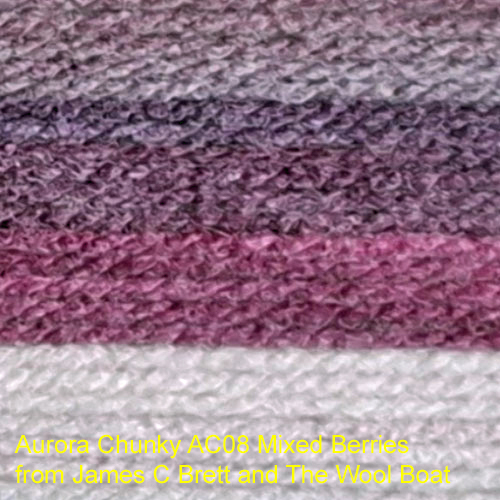 Aurora Chunky Yarn Available in a range of 8 shades, this being shade AC08 Shades of purples and lilacs. Can be posted out to a uk address with postage if applicable