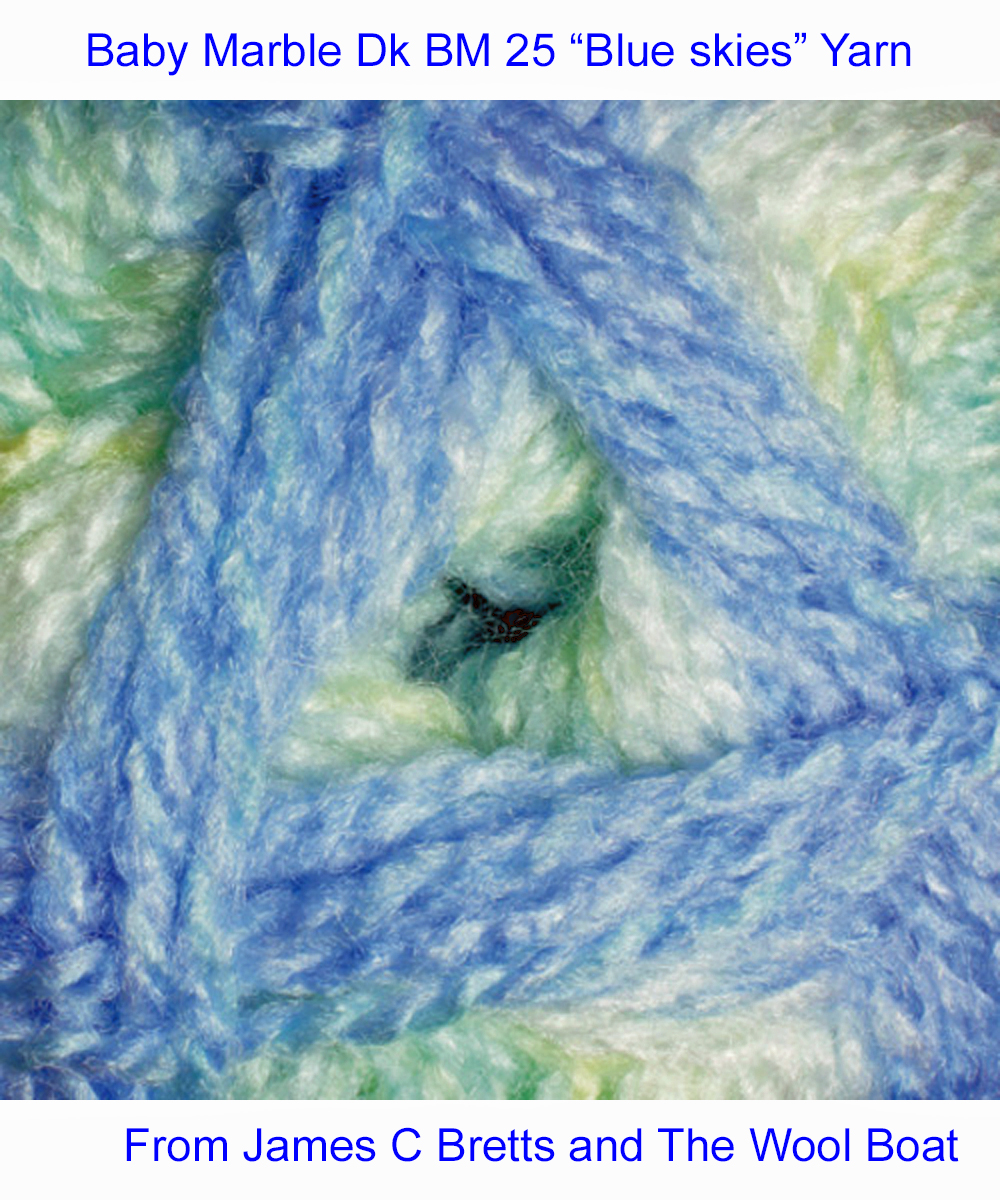 Baby Marble Yarn Available in range of shades of from pastel to vibrant and variegated colours. This is shade BM 25 colours of pastel greens and blues.