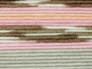Fairground DK premium acrylic yarn Available in range of self-patterning shades. This is shade G12 in shades of Pink, fawn and brown.