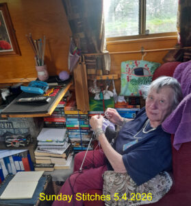 Sunday stitches 5.4.2026
Morning all, during a bit of a windy couple of days thanks to storm “Dave” I’m working on a sleeve for a temperature jumper. The view is a bit different this week as Capt Col was adjusting the mooring ropes of “Emma Maye” so he took the pic from outside of the boat.
If you are anywhere near West Lancashire, we have The Wool Boat shop open this afternoon from 1 until 4.
Carole