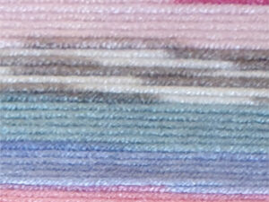 Fairground DK premium acrylic yarn Available in range of self-patterning shades. This is shade G13 in shades of Pink, blue and cream.