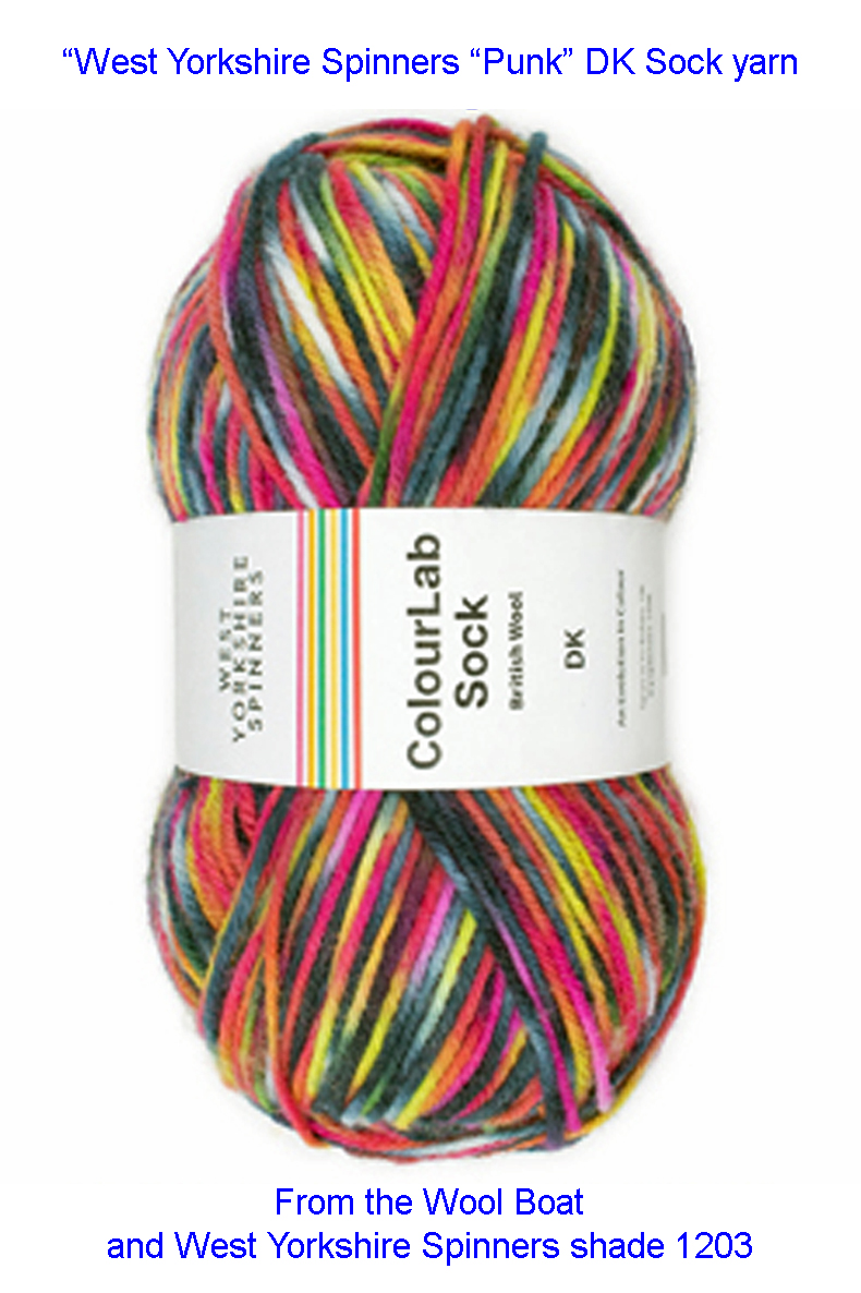 West Yorkshire Spinners Colourlab sock DK Yarn Available in a range of impactful colours. This is shade 1203 named Punk, in shades yellow, pink and grey
