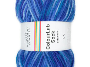 West Yorkshire Spinners Colourlab sock DK Yarn Available in a range of impactful colours. This is shade 1200 named Blues, in shades of blue.