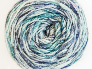 Cotton Waves DK yarn Available in range of shades. This is shade WV 09 “Waters Edge” in a shades Blues and cream.