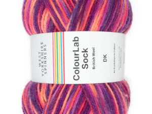 West Yorkshire Spinners Colourlab sock DK Yarn Available in a range of impactful colours. This is shade 1198 named Jazz, in a shade of Purple, Pink and lilac.