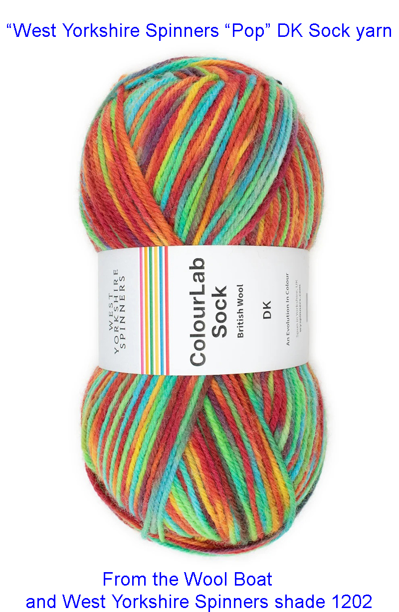 West Yorkshire Spinners Colourlab sock DK Yarn Available in a range of impactful colours. This is shade 1202 named Pop, in shades of the rainbow.