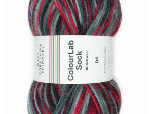 West Yorkshire Spinners Colourlab sock DK Yarn Available in a range of impactful colours. This is shade 1201 named Rock, in shades of red and grey.