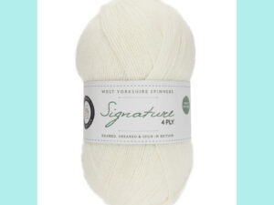 “West Yorkshire Spinners “Marshmallow” From the Wool Boat and West Yorkshire Spinners, shade 011 4 ply knitting or crochet yarn from the West Yorkshire Spinners Signature 4 Ply range.75% Wool - 25% Nylon. The wool content contains 35% luxurious Blue faced Leicester making this one of the most sumptuous 4 Ply products on the market. It is ideal for socks and more! From the West Yorkshire Spinners Signature 4 ply range. West Yorkshire Spinners, reared, sheared and spun in Britain. British Wool Mark Makeup - Size 100gm balls (400m) Tension 36rs x 28sts - 10cm sq - 3.25mm (US3) needles A quality yarn at a nice price from a unique wool shop. If you can’t get to us on The Wool Boat we can post out to a UK address for postage cost if applicable. Machine Wash 30° This is the Marshmallow shade, Shade no 011, in shade of white The dye lot no is 1890 Collect from The Wool Boat moored near Burscough in West Lancashire or this yarn can be posted out to a UK address with postage and packing added if applicable. Thank you for having a look, Carole, and Capt Col on The Wool Boat.