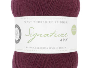 “West Yorkshire Spinners “Mulberry” From the Wool Boat and West Yorkshire Spinners, shade 1300 4 ply knitting or crochet yarn from the West Yorkshire Spinners Signature 4 Ply range.75% Wool - 25% Nylon. The wool content contains 35% luxurious Blue faced Leicester making this one of the most sumptuous 4 Ply products on the market. It is ideal for socks and more! From the West Yorkshire Spinners Signature 4 ply range. West Yorkshire Spinners, reared, sheared and spun in Britain. British Wool Mark Makeup - Size 100gm balls (400m) Tension 36rs x 28sts - 10cm sq - 3.25mm (US3) needles A quality yarn at a nice price from a unique wool shop. If you can’t get to us on The Wool Boat we can post out to a UK address for postage cost if applicable. Machine Wash 30° This is the Mulberry shade, no 1300, in shades of Deep purple. The dye lot no is 2615 Collect from The Wool Boat moored near Burscough in West Lancashire or this yarn can be posted out to a UK address with postage and packing added if applicable. Thank you for having a look, Carole, and Capt Col on The Wool Boat.