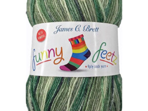 James C Bretts Funny Feetz with Bamboo 4 ply Yarn Funny Feetz with Bamboo Yarn FZB09 Available in shades of bright whirls of variegated colours. Each 100gram ball of yarn in this range is enough to knit or crochet a pair of socks or a couple of balls will make a shawl or a scarf. 50% Superwash Wool 25% Polymaide 25% Bamboo Length 400m 436 yards per 100-gram ball. Needle size, 3.25mm US 3 Tension 28sts+36 rows per 10cm / 4inc square Knits to most sock patterns. Machine Washable Cool Wash at 40C Self-patterning yarn, ideal for scarves and socks Due to the differences in imaging displays the colours may not be rendered quite true, so if you can please come and see us on The Wool Boat when we are open. Fairground with Bamboo from James C Bretts and The Wool Boat This one is FZB09 in colours of greens. Dye lot 05 This yarn can be posted out to a UK address which will plus postage and packing if applicable. Thank you for having a look, Carole, and Capt Col on The Wool Boat.