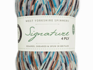 “West Yorkshire Spinners “Jay” From the Wool Boat and West Yorkshire Spinners, shade 1167 4 ply knitting or crochet yarn from the West Yorkshire Spinners Signature 4 Ply range.75% Wool - 25% Nylon. The wool content contains 35% luxurious Blue faced Leicester making this one of the most sumptuous 4 Ply products on the market. It is ideal for socks and more! From the West Yorkshire Spinners Signature 4 ply range. West Yorkshire Spinners, reared, sheared and spun in Britain. British Wool Mark Makeup - Size 100gm balls (400m) Tension 36rs x 28sts - 10cm sq - 3.25mm (US3) needles A quality yarn at a nice price from a unique wool shop. If you can’t get to us on The Wool Boat we can post out to a UK address for postage cost if applicable. Machine Wash 30° This is the Jay shade, no 1167, in shades of Brown, blue and grey. The dye lot no is 2015 Collect from The Wool Boat moored near Burscough in West Lancashire or this yarn can be posted out to a UK address with postage and packing added if applicable. Thank you for having a look, Carole, and Capt Col on The Wool Boat.