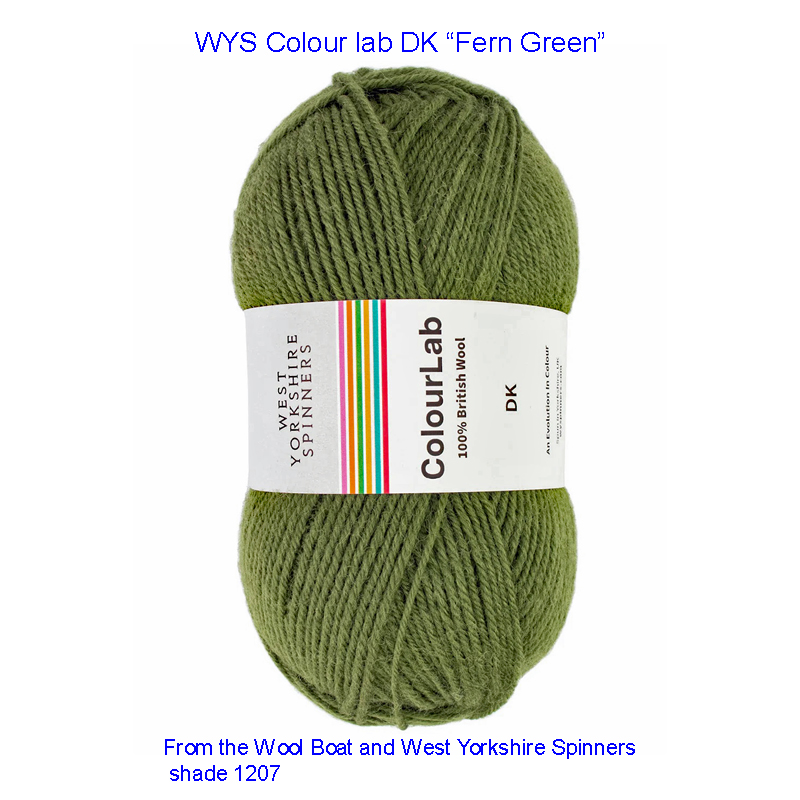 DK weight knitting or crochet yarn from the West Yorkshire Spinners ColourLab range, Composition Solids: 100% British Wool West Yorkshire Spinners, reared, sheared and spun in Britian. Makeup - DK Yarn in a 100g Ball Yarn Meterage 225m (245yd) Needle Size 4mm (UK8/US6) Stitch Tension 22 Stitches Row Tension 28 Rows This is the “Fern Green” shade, no 1207, in shades of mid green Dye lot 2615 Collect from The Wool Boat moored near Burscough in West Lancashire or this yarn can be posted out to a UK address with postage and packing added if applicable. Thank you for having a look, Carole, and Capt Col on The Wool Boat.