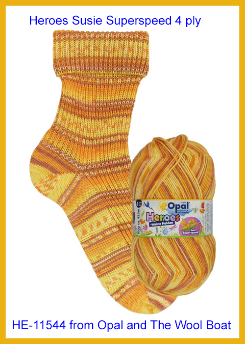 “Opal “Heroes Susie Superspeed / Kleine Helden Heroes” From the Wool Boat and Opal, shade 11544 4 ply in yellow shades knitting or crochet yarn from Opal Heroes range.75% Wool - 25 % polyamide. It is ideal for socks and more! Makeup - Size 100gm balls (425m) Tension Stitch 30 Stitches x 42 Rows to a 4-inch square. 2.25mm (UK13) needles A quality yarn at a nice price from a unique wool shop. If you can’t get to us on The Wool Boat we can post out to a UK address for postage cost if applicable. Machine Wash 340° This is the Heroes Susie Superspeed, Shade no 11544, in shades of yellows. The dye lot no is 3884 Collect from The Wool Boat moored near Burscough in West Lancashire or this yarn can be posted out to a UK address with postage and packing added if applicable. Thank you for having a look, Carole, and Capt Col on The Wool Boat.