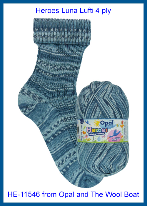 “Opal “Heroes Luna Lufti / Kleine Helden Heroes” From the Wool Boat and Opal, shade 11546 4 ply in blues shades knitting or crochet yarn from Opal Heroes range.75% Wool - 25 % polyamide. It is ideal for socks and more! Makeup - Size 100gm balls (425m) Tension Stitch 30 Stitches x 42 Rows to a 4-inch square. 2.25mm (UK13) needles A quality yarn at a nice price from a unique wool shop. If you can’t get to us on The Wool Boat we can post out to a UK address for postage cost if applicable. Machine Wash 340° This is the Heroes Luna Lufti, Shade no 11546, in shades of blues. The dye lot no is 3884 Collect from The Wool Boat moored near Burscough in West Lancashire or this yarn can be posted out to a UK address with postage and packing added if applicable. Thank you for having a look, Carole, and Capt Col on The Wool Boat.