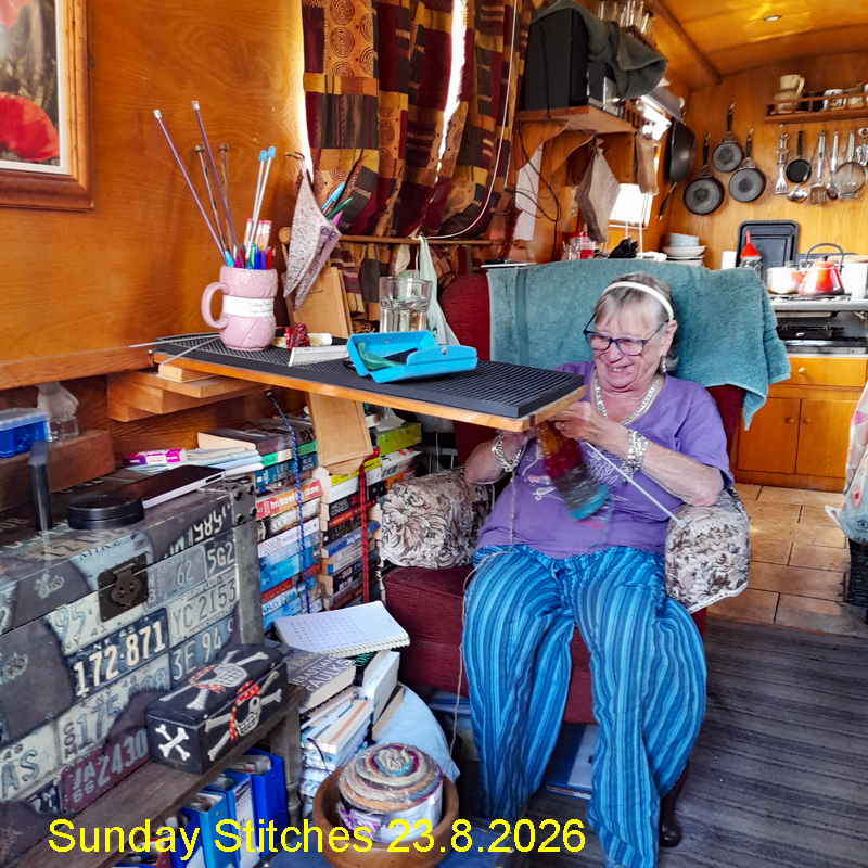 It’s been a steady day in the yarn shop today; a nice amount of yarn sold to a good range of customers on a nice day. Sunny so curtains closed on that side of the boat.
Still a bit of time for Carole continuing working knitting a scarf.
Hope you are all having a relaxing Sunday, Carole on narrowboat Emma Maye.