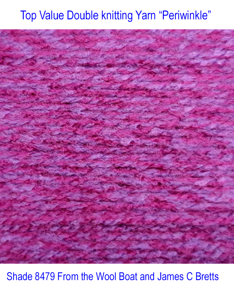 James C Bretts DK Top Value “Periwinkle.” TV 8479 in a shade of purple and lilac. Available in a good range of shades and one of the most versatile double knitting weight yarns you’ll find. This yarn is 100% Premium Acrylic Each 100grm Ball contains 290m/317yrds and knits to double knitting patterns on 4mm needles. Tension 22sts + 28rows per 10cm / 4 inch Knits to most D K patterns. Machine Washable 30° Dye lot 52486 This yarn can be posted out to a UK address which will attract postage and packing if applicable.