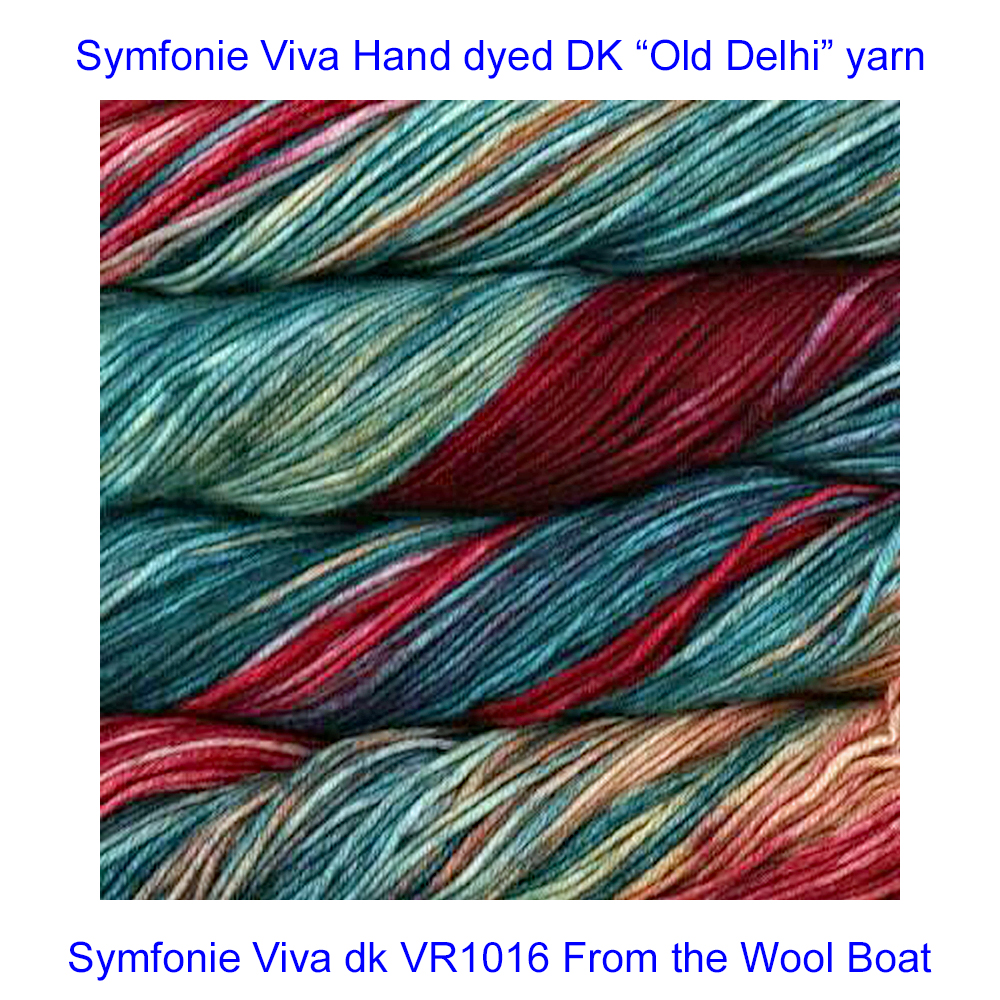 “Symfonie Viva DK “Old Delhi” From the Wool Boat and Symfonie and Knit Pro shade VR1016 Hand dyed DK weight in shades of grey and orange knitting or crochet yarn from Symfonie range. 100% Merino Superwash wool. Makeup - Size 100gm hank (220m) Tension Per 10cm (4″): 22-25 sts/28-32 row Needle Sizes: 3.25-3.75mm This is the Old Delhi, Shade no VR1016, in shades of Maroon and Turquoise. A quality yarn at a nice price from a unique wool shop. Collect from The Wool Boat moored near Burscough in West Lancashire or this yarn can be posted out to a UK address with postage and packing added if applicable. Thank you for having a look, Carole, and Capt Col on The Wool Boat.