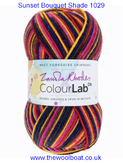 DK weight knitting or crochet yarn from the West Yorkshire Spinners ColourLab range, Composition Solids: 100% British Wool West Yorkshire Spinners, reared, sheared and spun in Britian. Makeup - DK Yarn in a 100g Ball Yarn Meterage 225m (245yd) Needle Size 4mm (UK8/US6) Stitch Tension 22 Stitches Row Tension 28 Rows This is the “Sunset Bouquet” shade, no 1029, in shades of Red, Yellow, and black Dye lot 1494 Collect from The Wool Boat moored near Burscough in West Lancashire or this yarn can be posted out to a UK address with postage and packing added if applicable. Thank you for having a look, Carole, and Capt Col on The Wool Boat.