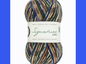 “West Yorkshire Spinners “Mallard” From the Wool Boat and West Yorkshire Spinners, shade 862 4 ply knitting or crochet yarn from the West Yorkshire Spinners Signature 4 Ply range.75% Wool - 25% Nylon. The wool content contains 35% luxurious Blue faced Leicester making this one of the most sumptuous 4 Ply products on the market. It is ideal for socks and more! From the West Yorkshire Spinners Signature 4 ply range. West Yorkshire Spinners, reared, sheared and spun in Britain. British Wool Mark Makeup - Size 100gm balls (400m) Tension 36rs x 28sts - 10cm sq - 3.25mm (US3) needles A quality yarn at a nice price from a unique wool shop. If you can’t get to us on The Wool Boat we can post out to a UK address for postage cost if applicable. Machine Wash 30° This is the Mallard shade, Shade no 862, in shade of blue and brown. The dye lot no is 2753 Collect from The Wool Boat moored near Burscough in West Lancashire or this yarn can be posted out to a UK address with postage and packing added if applicable. Thank you for having a look, Carole, and Capt Col on The Wool Boat.