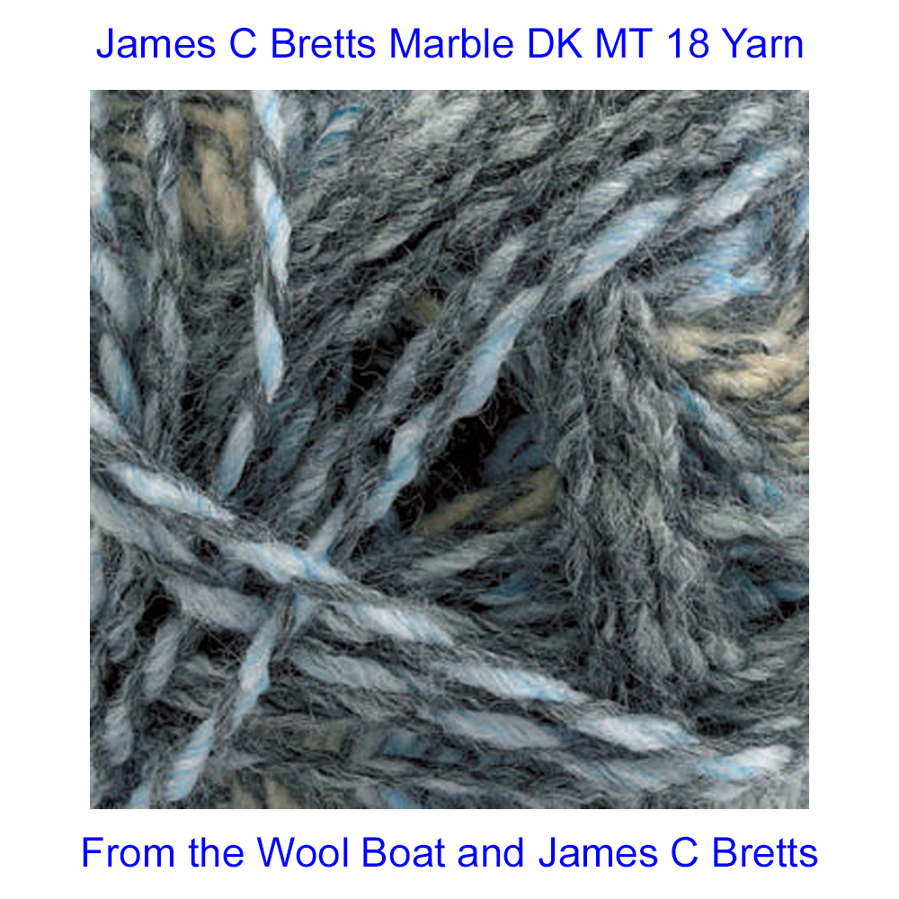 James C Bretts Marble DK knitting and crochet yarn Marble DK MT 18 Yarn Double knitting yarn in shades of light blue and fawn 100% Premium Acrylic Length 268m or 293 yards per 100-gram ball. Needle size, 4mm US 6 Tension 28sts+30rows per 10cm/4inch Knits to most DK patterns. Machine Washable at 30C Dye lot 3941 This yarn can be posted out to a UK address which will plus postage and packing if applicable. Thank you for having a look, Carole, and Capt Col on The Wool Boat.