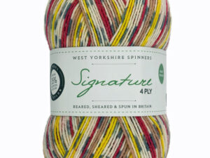 “West Yorkshire Spinners “Goldfinch” From the Wool Boat and West Yorkshire Spinners, shade 840 4 ply knitting or crochet yarn from the West Yorkshire Spinners Signature 4 Ply range.75% Wool - 25% Nylon. The wool content contains 35% luxurious Blue faced Leicester making this one of the most sumptuous 4 Ply products on the market. It is ideal for socks and more! From the West Yorkshire Spinners Signature 4 ply range. West Yorkshire Spinners, reared, sheared and spun in Britain. British Wool Mark Makeup - Size 100gm balls (400m) Tension 36rs x 28sts - 10cm sq - 3.25mm (US3) needles A quality yarn at a nice price from a unique wool shop. If you can’t get to us on The Wool Boat we can post out to a UK address for postage cost if applicable. Machine Wash 30° This is the Goldfinch shade from the Country birds’ range, Shade no 840, in shade of Yellow, red and cream The dye lot no is 0200 Collect from The Wool Boat moored near Burscough in West Lancashire or this yarn can be posted out to a UK address with postage and packing added if applicable. Thank you for having a look, Carole, and Capt Col on The Wool Boat.