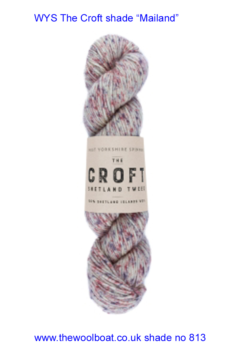 DK weight knitting or crochet yarn from the West Yorkshire Spinners Croft DK range, Composition Solids: 100% Shetland Islands Wool. West Yorkshire Spinners, reared, sheared and spun in Britian. Makeup - DK Yarn in a 100g Skien or hank 225m (246yd) Yarn Meterage 225m (246yd) Needle Size 4mm (UK8/US6) Stitch Tension 22 Stitches Row Tension 24 Rows This is the “100% Shetland Islands Wool” shade, no 813, in shade of Cream with pink flecks. Dye lot 6403 A195 Collect from The Wool Boat moored near Burscough in West Lancashire or this yarn can be posted out to a UK address with postage and packing added if applicable. Thank you for having a look, Carole, and Capt Col on The Wool Boat.